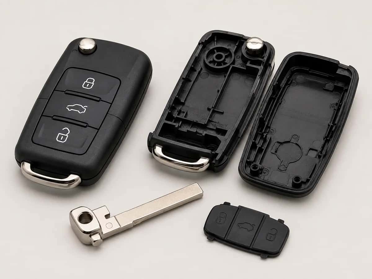 Caixa de comando automóvel articulado aberta com lâmina e botões