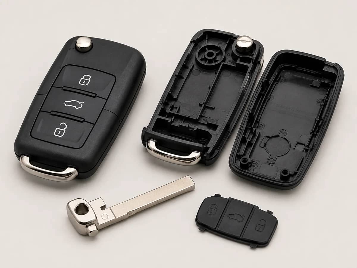 Caixa de comando automóvel articulado aberta com lâmina e botões